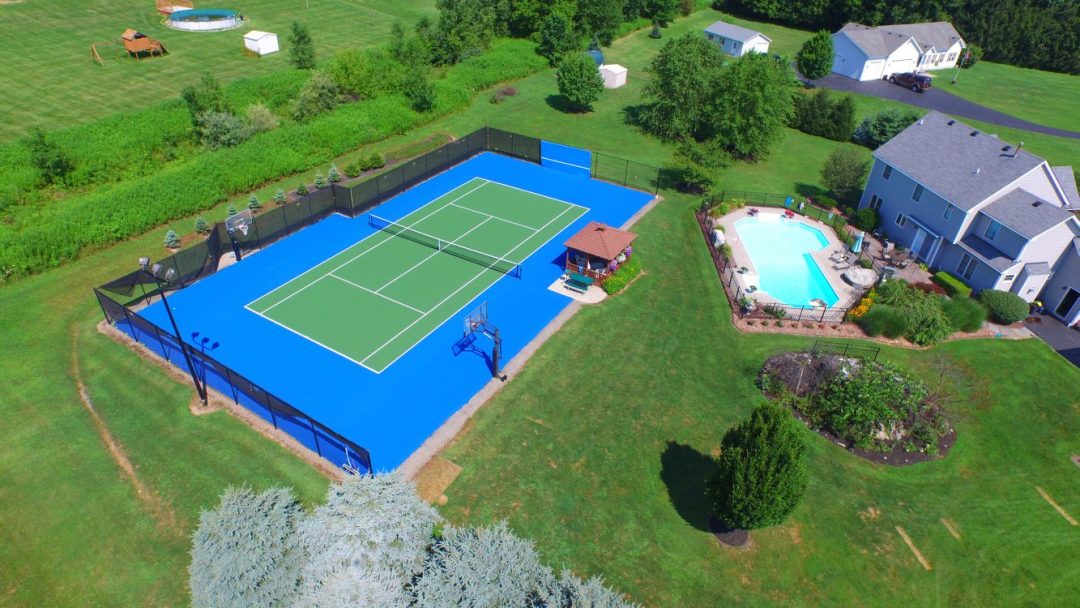 Private Backyard Tennis and Basketball Court